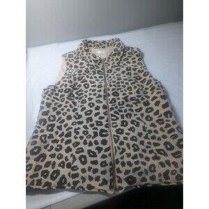 Apont Vest Womens sz 14 Leopard Print Full Zip Lined Vest